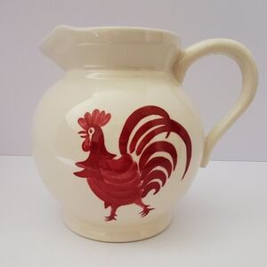 Cream Ceramic Pitcher with Red Rooster Design